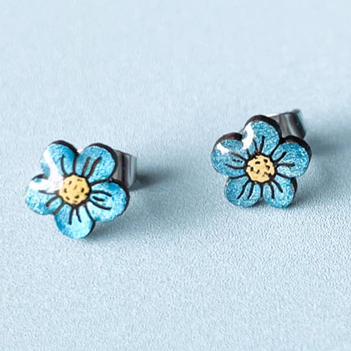 Brincos "Forget Me Not" - Brincos Boho de Madeira em Forma de Flor por atacado de PinTonik