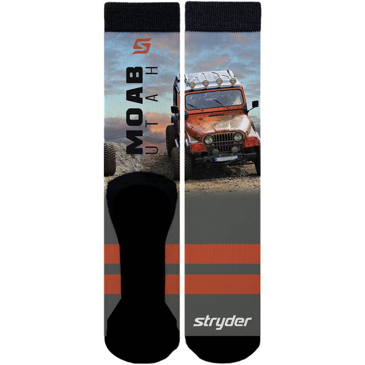 Moab Jeep Orange Socks for wholesale by Stryder Gear