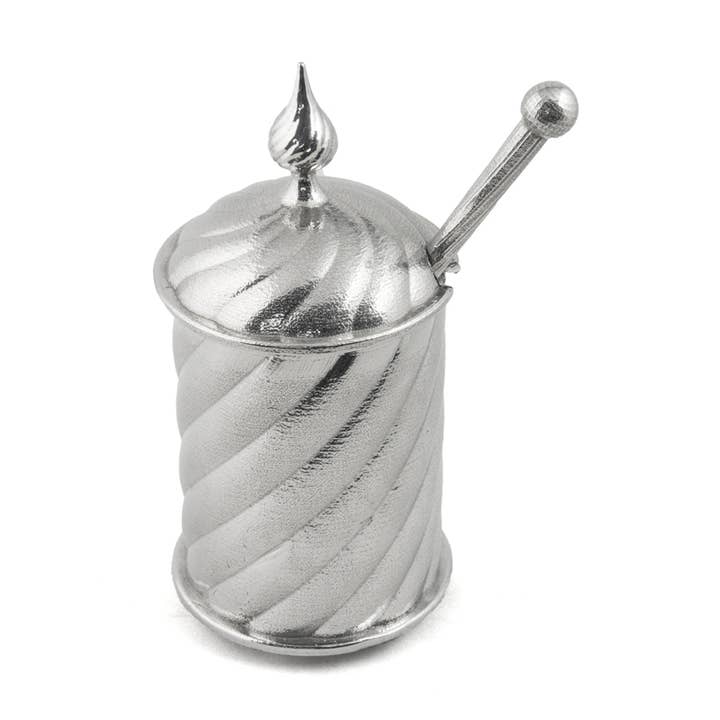 Twisted Honey Jar with Twisted Dipper for wholesale by Joy Stember Metal Arts Studio LLC