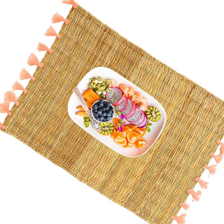 Moroccan Handmade Rattan Placemats with Colorful Tassels. and other Purchase Wholesale boho placemats. Free Returns & Net 60 Terms on Faire trending on Faire.