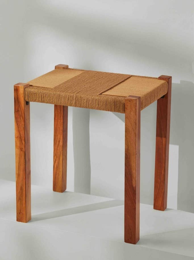Jana Woven Cord Wooden Stool for wholesale by Tree Stripes