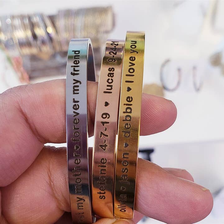Tres Carmela - Wholesale Cuff Bracelet - Personalized Block Font Custom Cuff Bracelet2