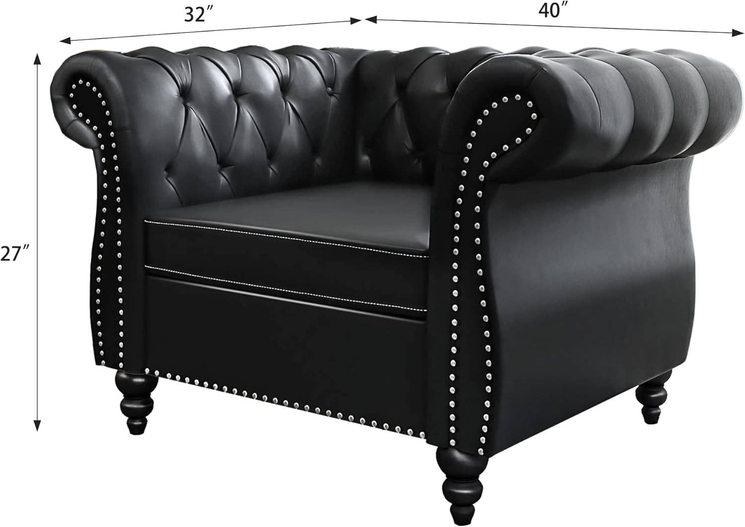 Two Piece Chesterfield Leather Living Room Set With Black Leather Loveseat And Chair for wholesale on Faire6