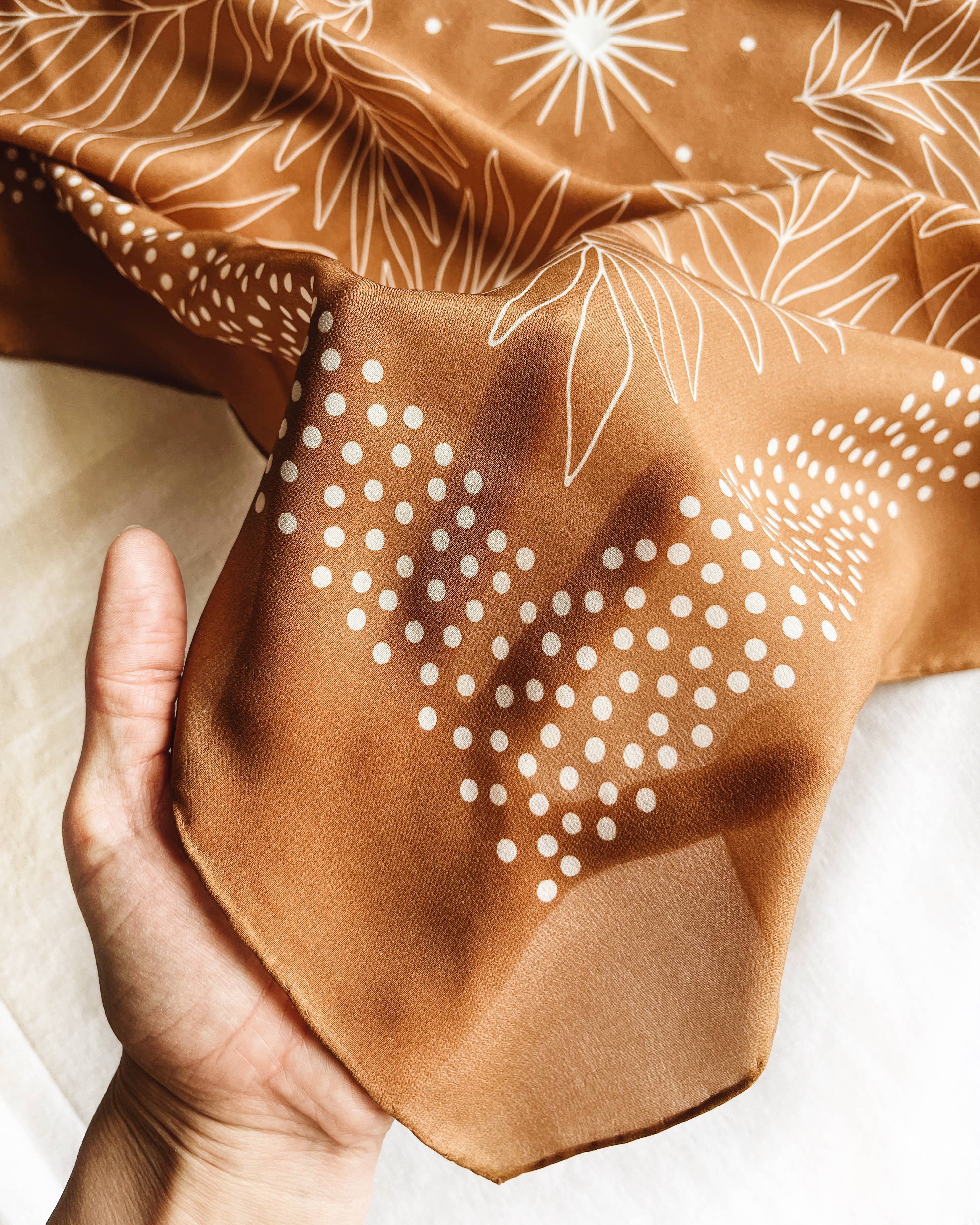 Flora West Design - Wholesale Bandana - Women's - 100% Silk Bandana Scarf - Tropical Palms Amber Western Style2