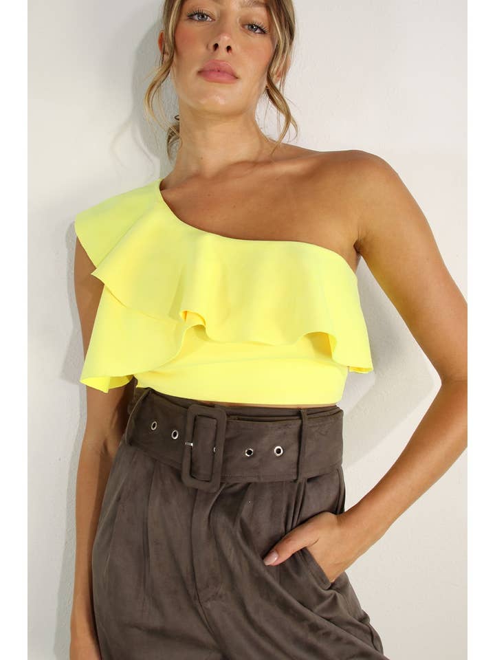RUFFLE ONE SHOULDER CROP TOP for wholesale by Mulla