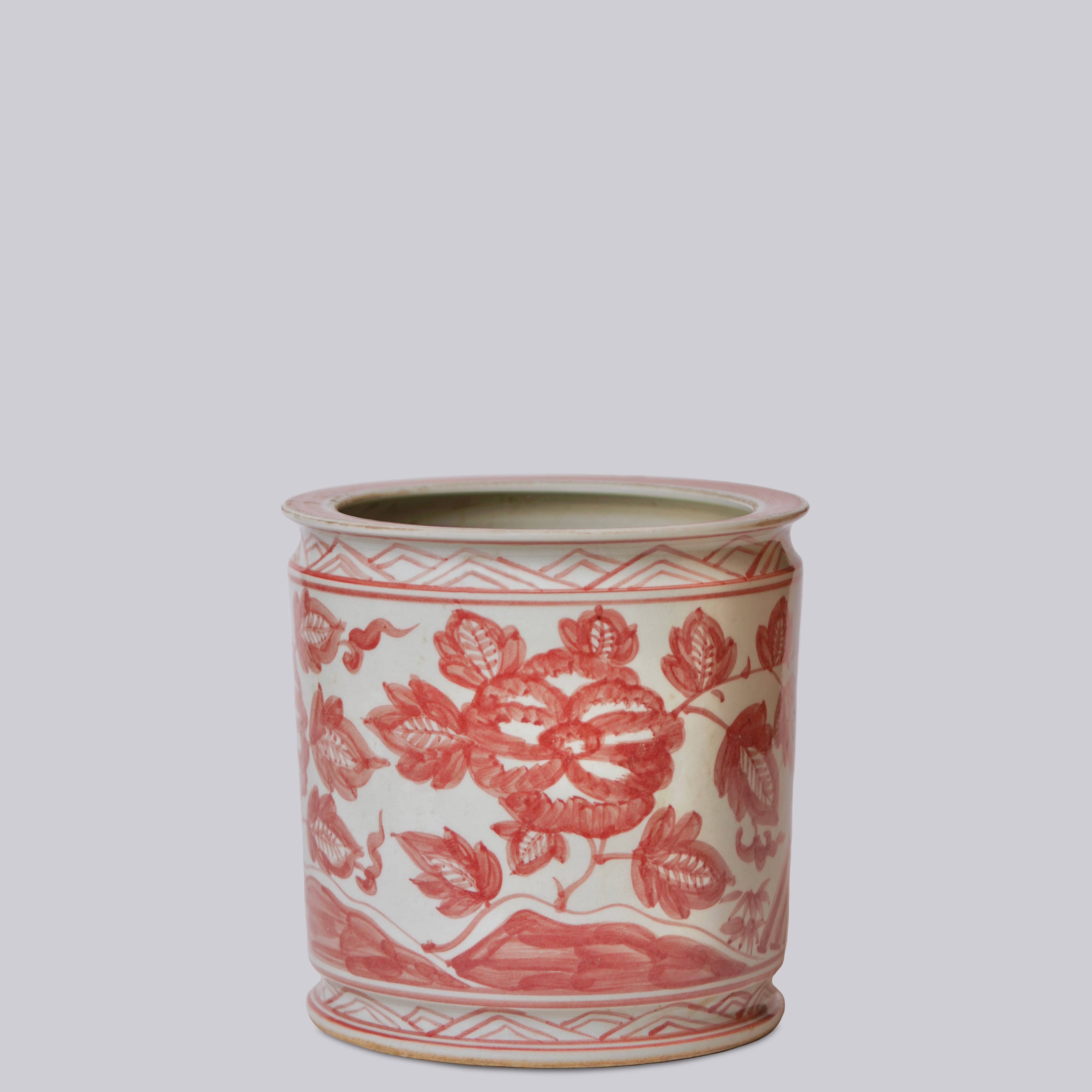 Cobalt Guild - Vente Pot pour plante d'intérieur - Cachepot en porcelaine rouge et blanc avec paon1