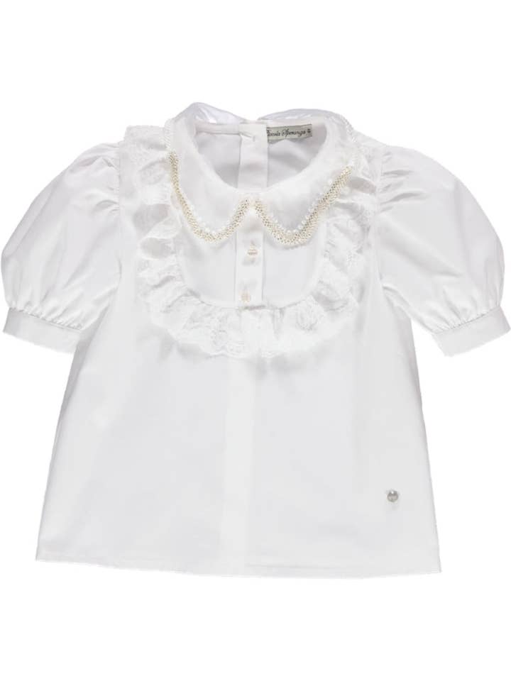 PS23S006002/A - White blouse with lace and beige buttons for wholesale by Piccola Speranza