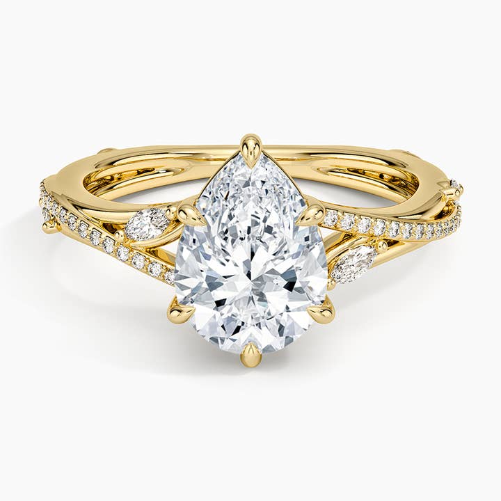 Split Vine Marquise Cluster Pear Lab Grown Diamond Center Engagement Ring for wholesale by Caratina