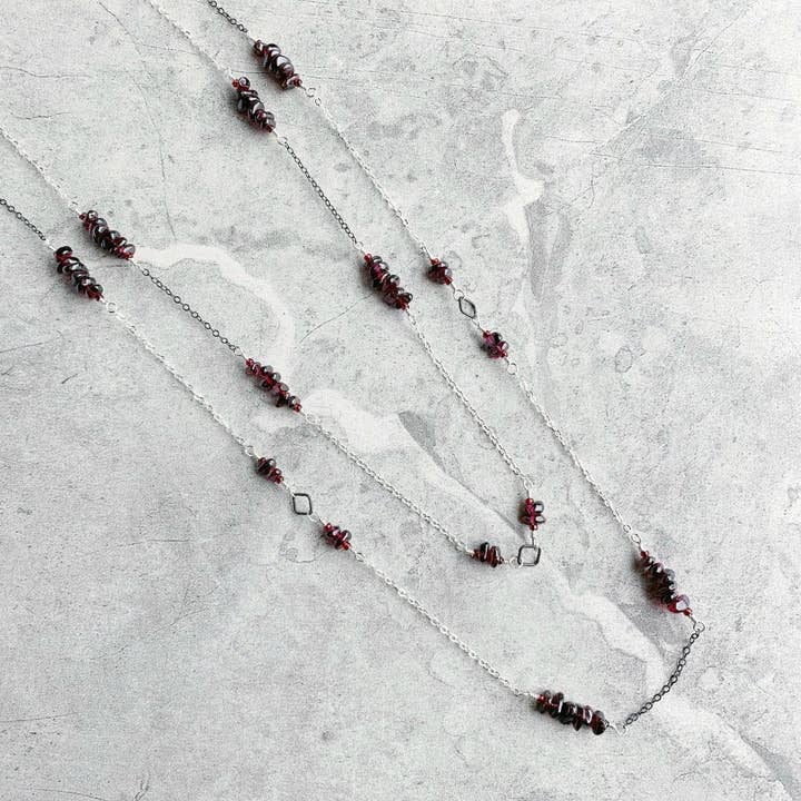 Intuitive II - Garnet Gemstone Layering Necklace Sterling for wholesale by LITVA'S Jewelry