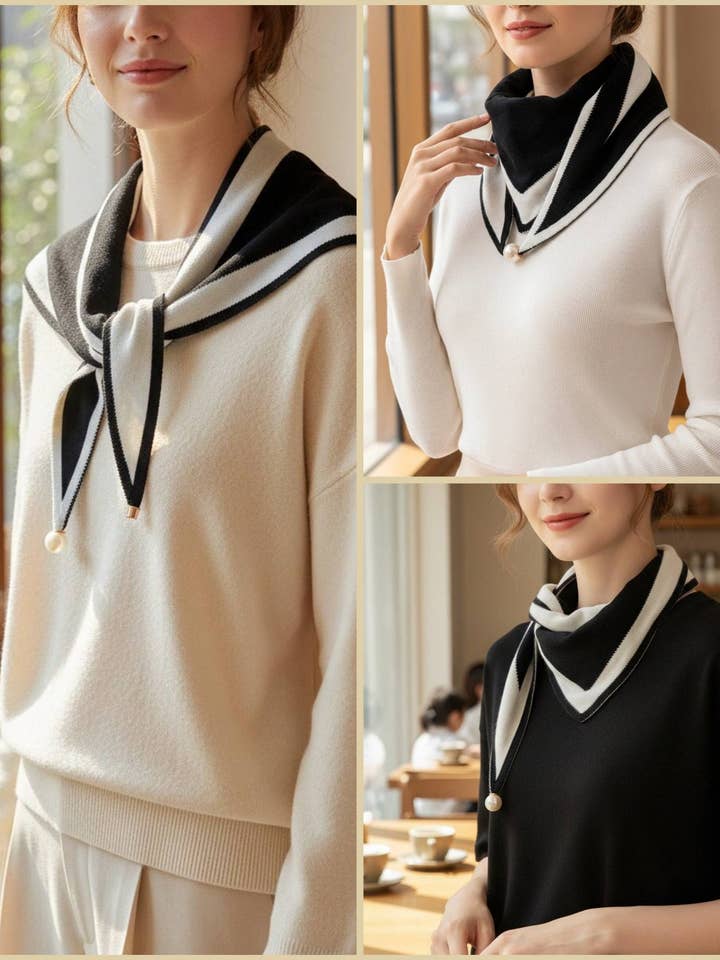 JC023329W Écharpe Mini Triangle Tricotée avec Fermeture Magnétique en Perles pour la vente par JC Sunny Fashion