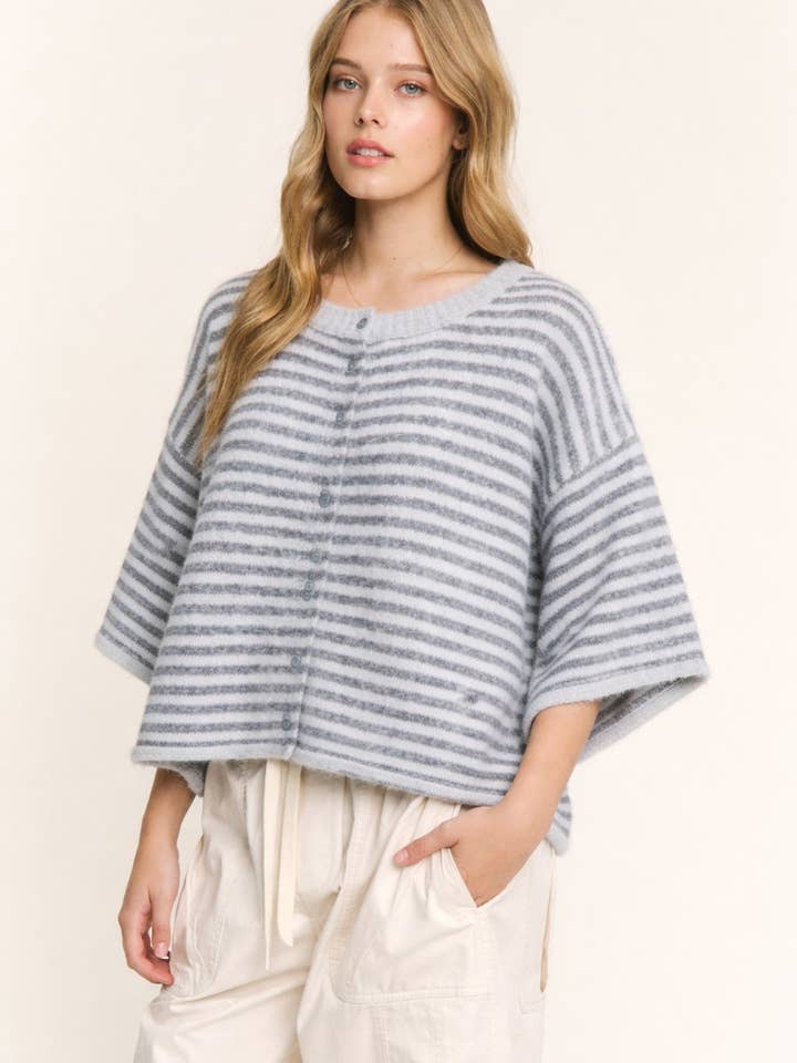 Striped Cropped Soft Knit Cardigan - LOU CARDIGAN for wholesale by CANDESCENT