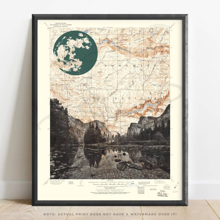 Mapped & Charted - Wholesale Map - California | Yosemite Valley Art Print on Topographic Map