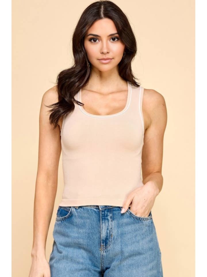 008-Seamless Solid Round Neck Sleeveless Contrast Tank Top for wholesale by JBLA FASHION