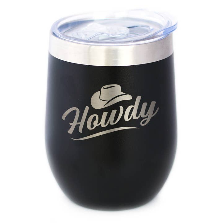 Howdy Insulated Wine Tumbler - Western Party Gifts for wholesale by bevvee