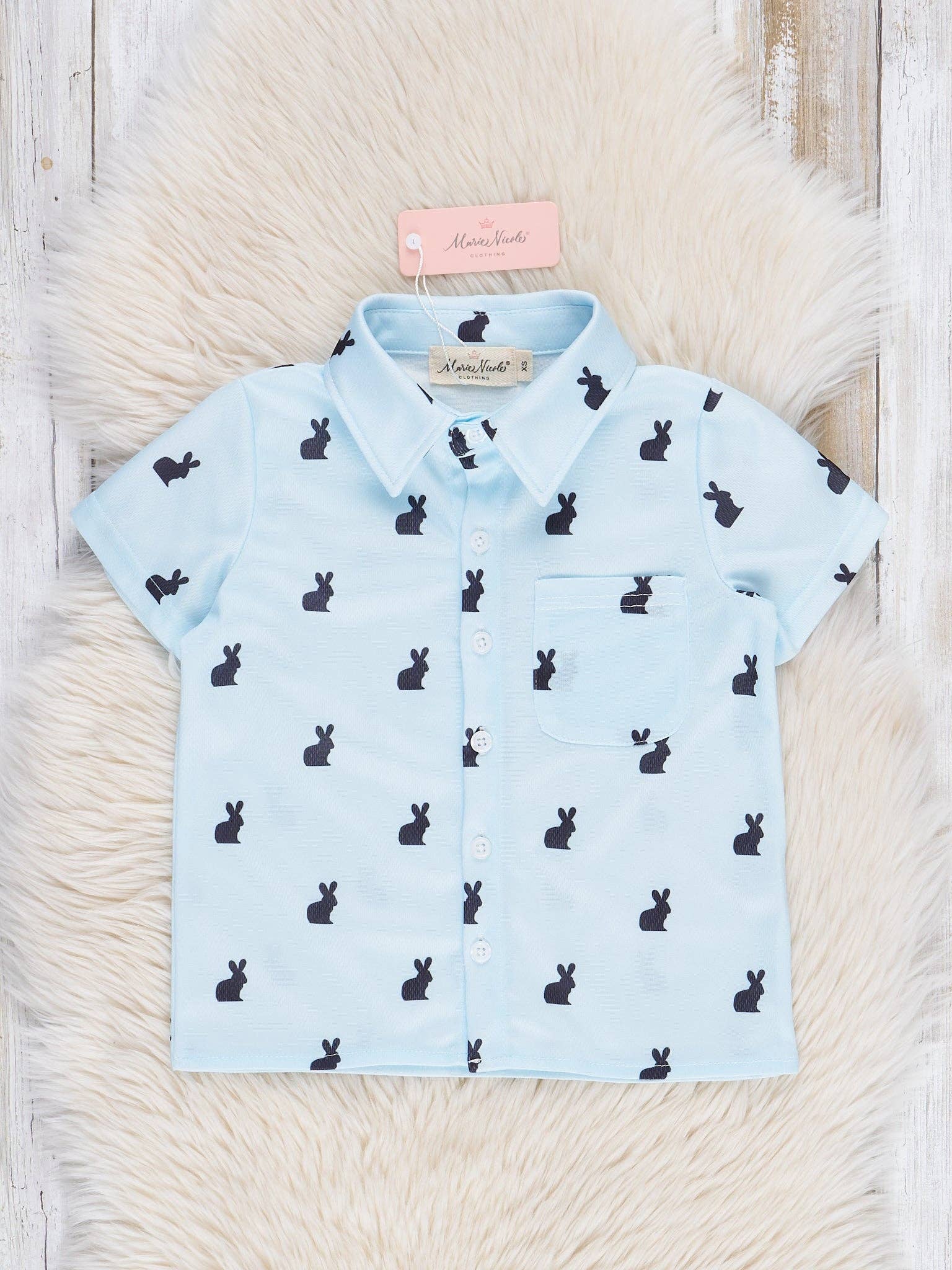 Marie Nicole Clothing - Wholesale Button Down Shirt - Kids - Light Blue Bunny Button Up Shirt1
