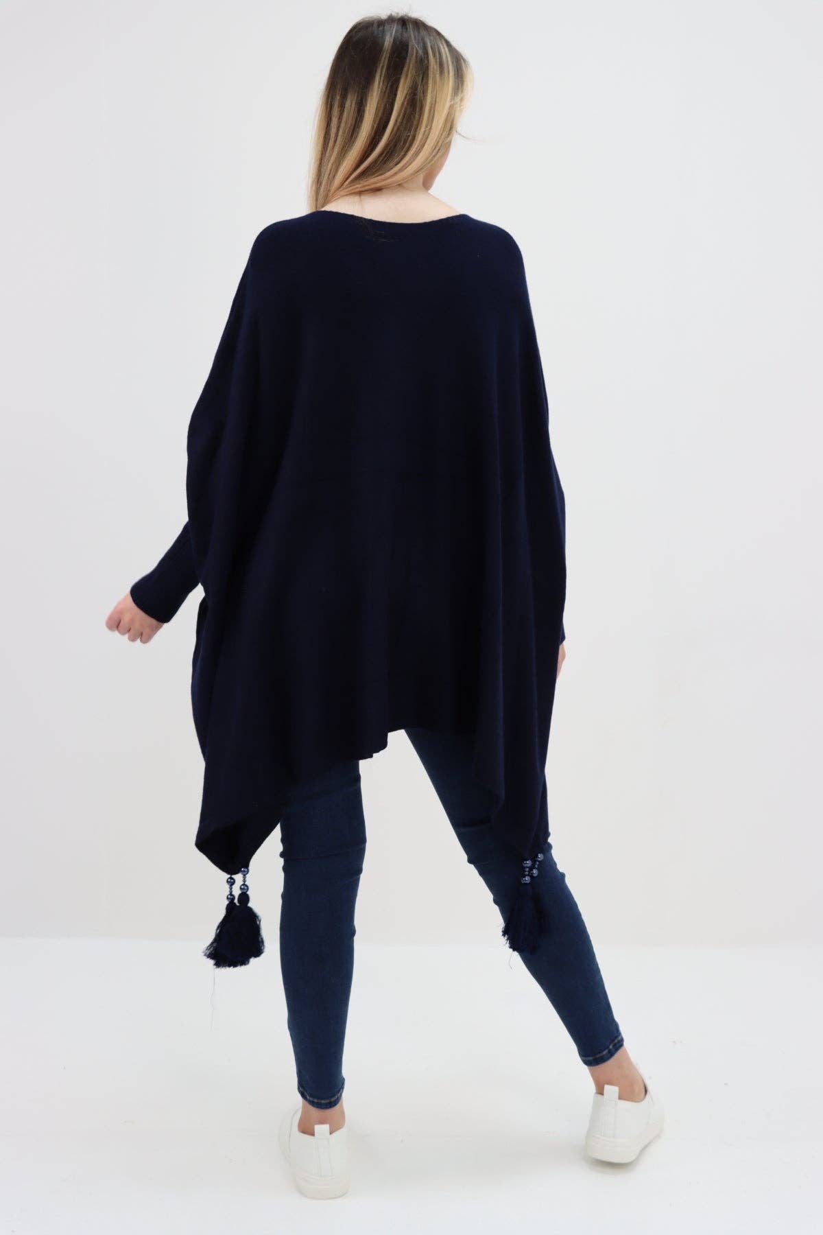 Miss Bold - Wholesale Poncho - Women's - Italian Plain Batwing Sleeves Tassels Tunic Poncho28