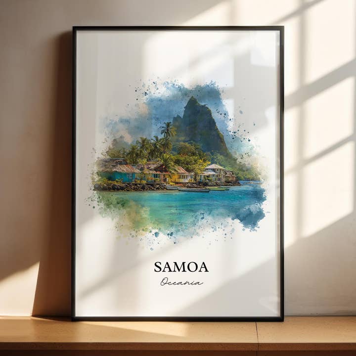 Arte de Parede Samoa, Impressão Samoa, Arte em Aquarela Samoa, Presente Samoa Americana, Impressão de Viagem, Poster de Viagem, Presente de Inauguração de Casa por atacado de Premium Travel Art