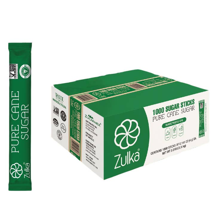 Zulka Pure Cane Sugar Packets 1000 ct. for wholesale by Earnest Eats