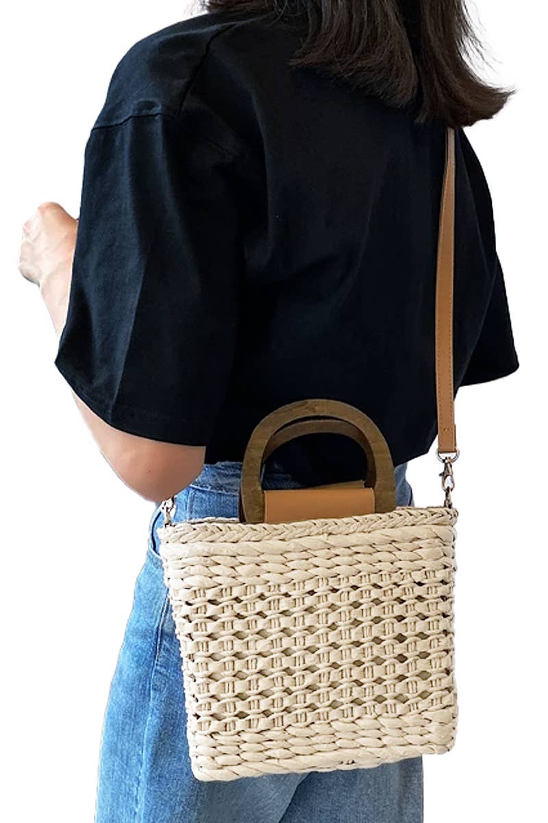Cap Zone - Wholesale Beach Bag - Square Basket Weave Rattan Crossbody Beach Bag3