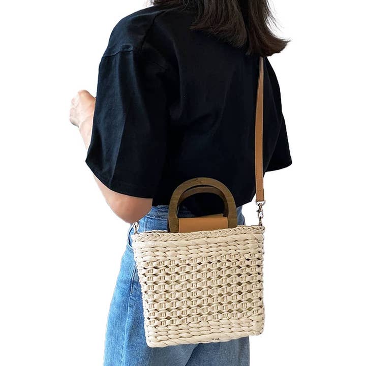 Cap Zone - Wholesale Beach Bag - Square Basket Weave Rattan Crossbody Beach Bag3