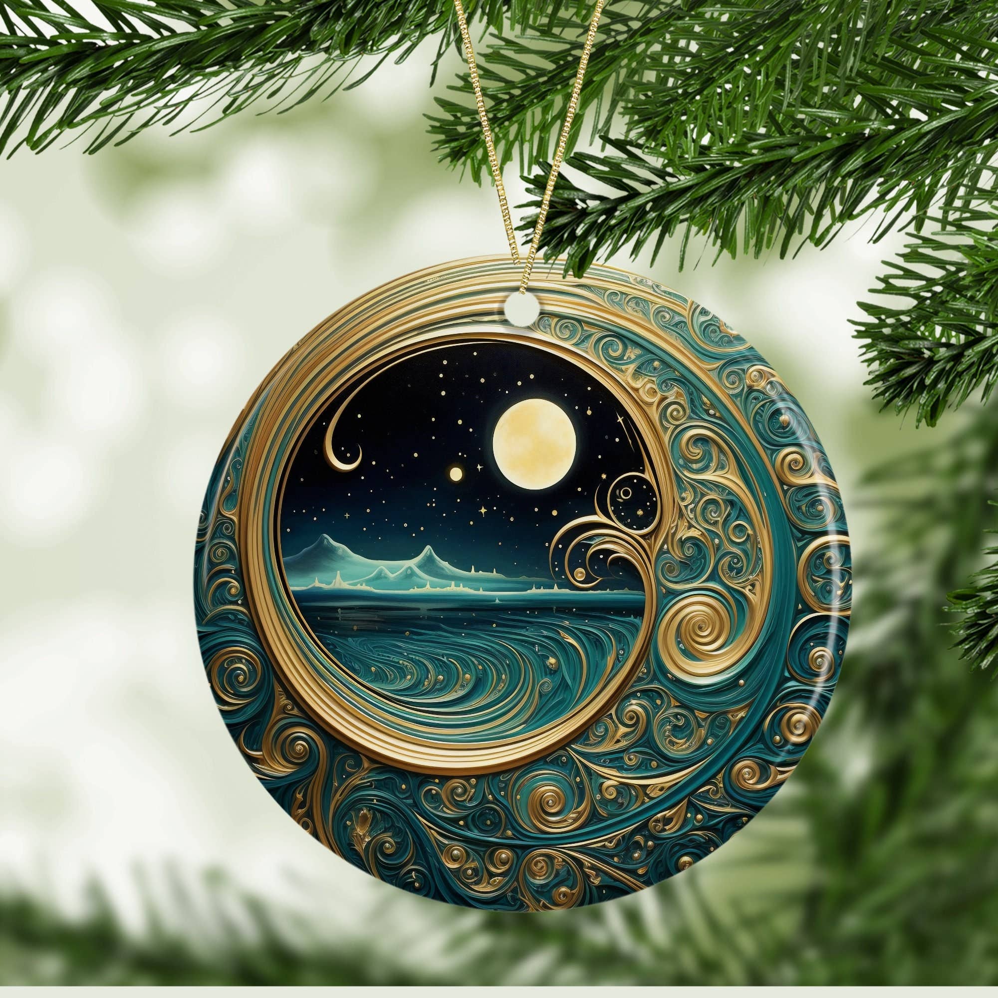 Fernville Creations - Wholesale Ornament - Starry Night Teal & Gold Celestial Keepsake Ornament6