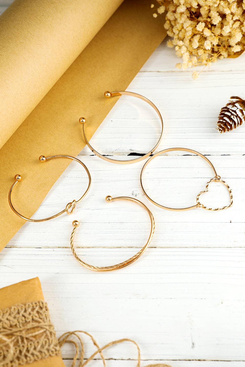 Guld Guld Hjerteknude Belagt Flerlags Åben Manchet Armbåndssæt for engroshandel på Faire1