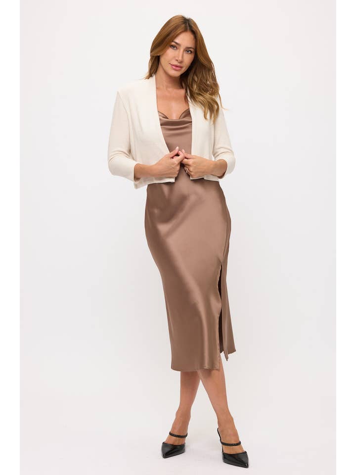 Oatmeal Made in USA Brushed Knit Cashmere Bolero for wholesale on Faire5