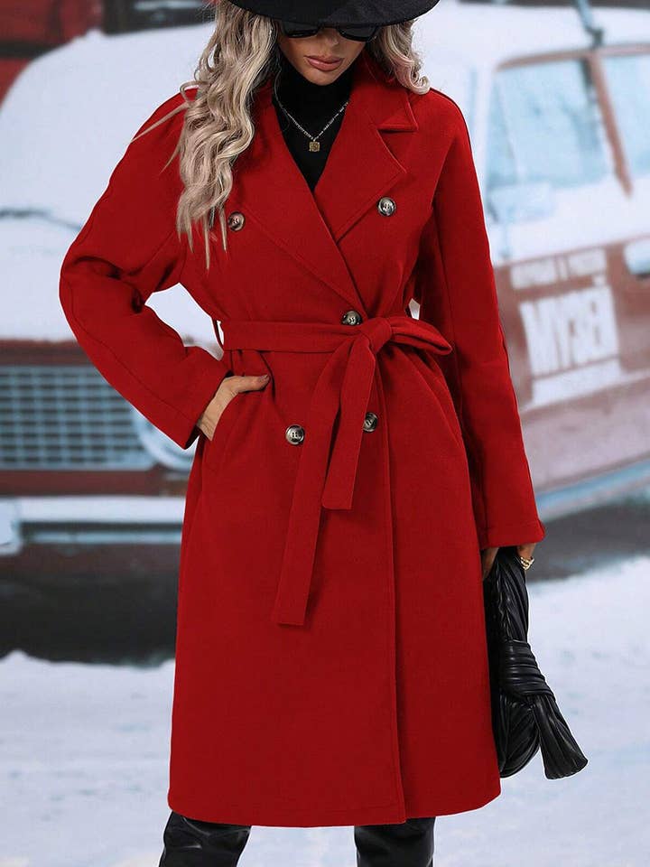 Notch Lapel Double-Breasted Trench Coat for wholesale by Aria Romance