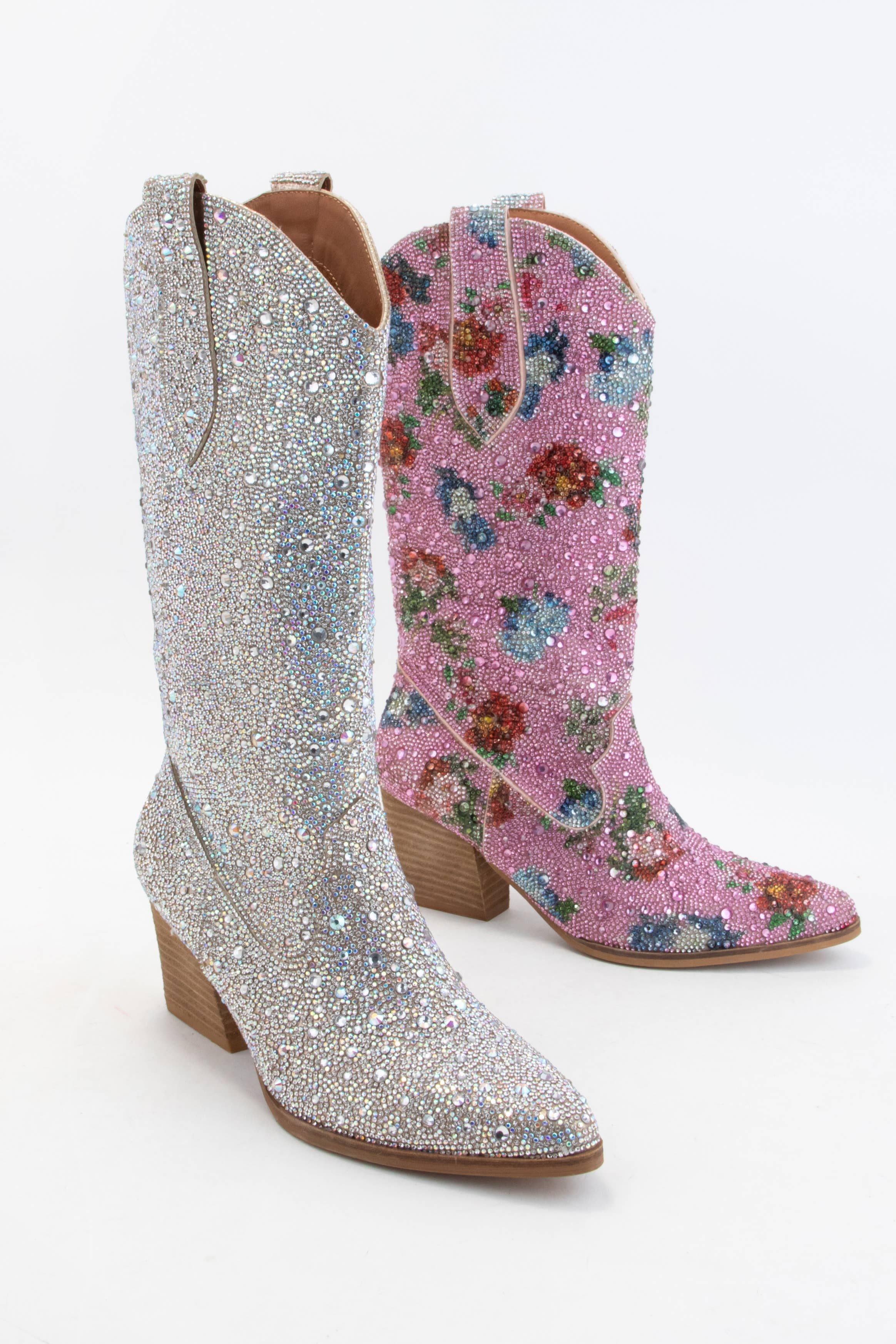 CCOCCI - Vente Bottes de cowboy – femme - Bottes western mi-mollet glamour ornées de strass étincelants4