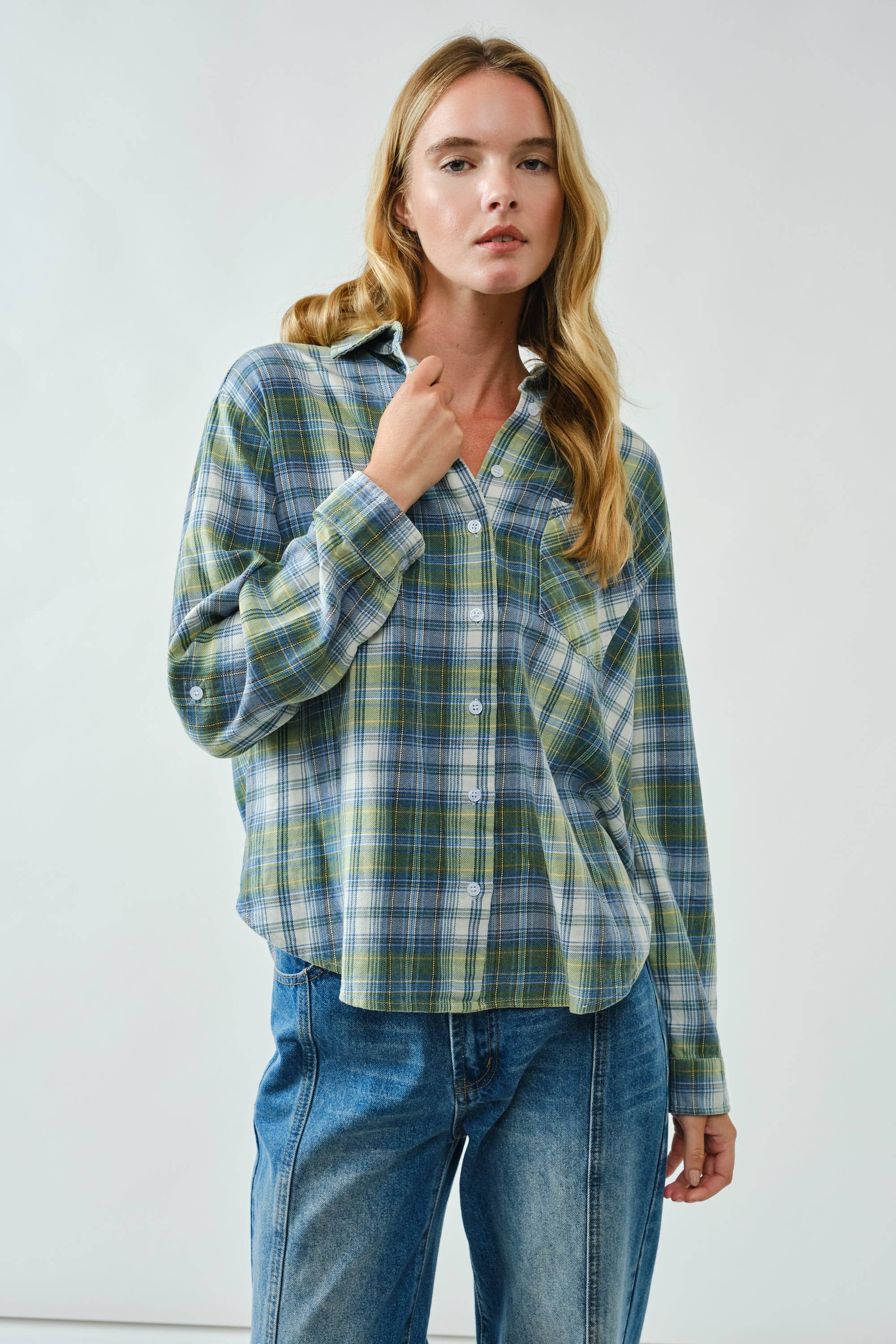 Aaron & Amber - Wholesale Button Down Shirt - Women's - AJT5465 SUPER SOFT WASHED COTTON PLAID SHIRTS	7