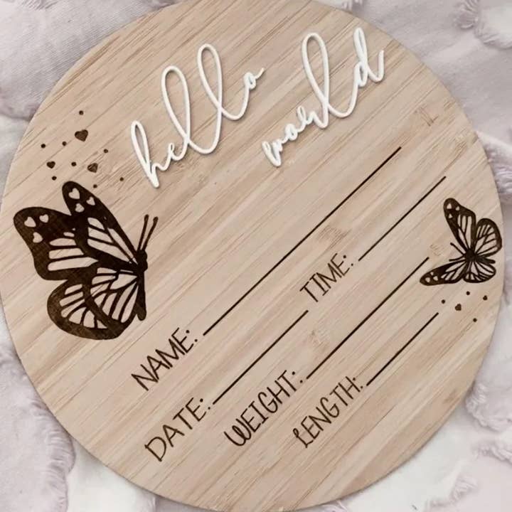 Butterfly writeable birth announcement sign for wholesale by Penny and Co Collections