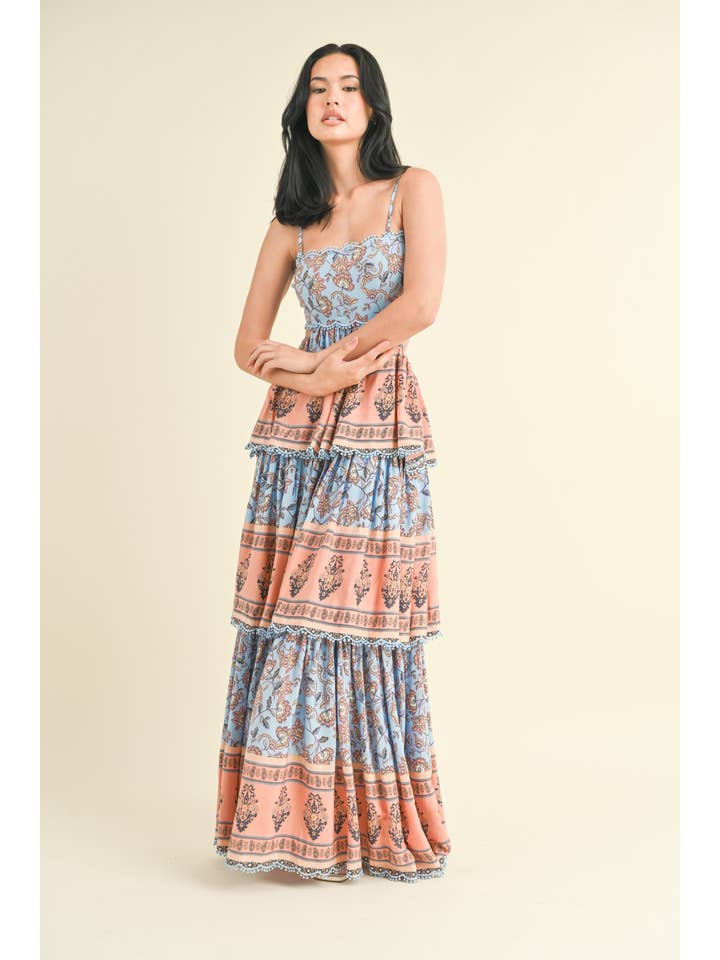 Klesis - Wholesale Dress – Women's - ID7063 THREE TIER PRINTED MAXI DRESS WITH POM POM TRIM3