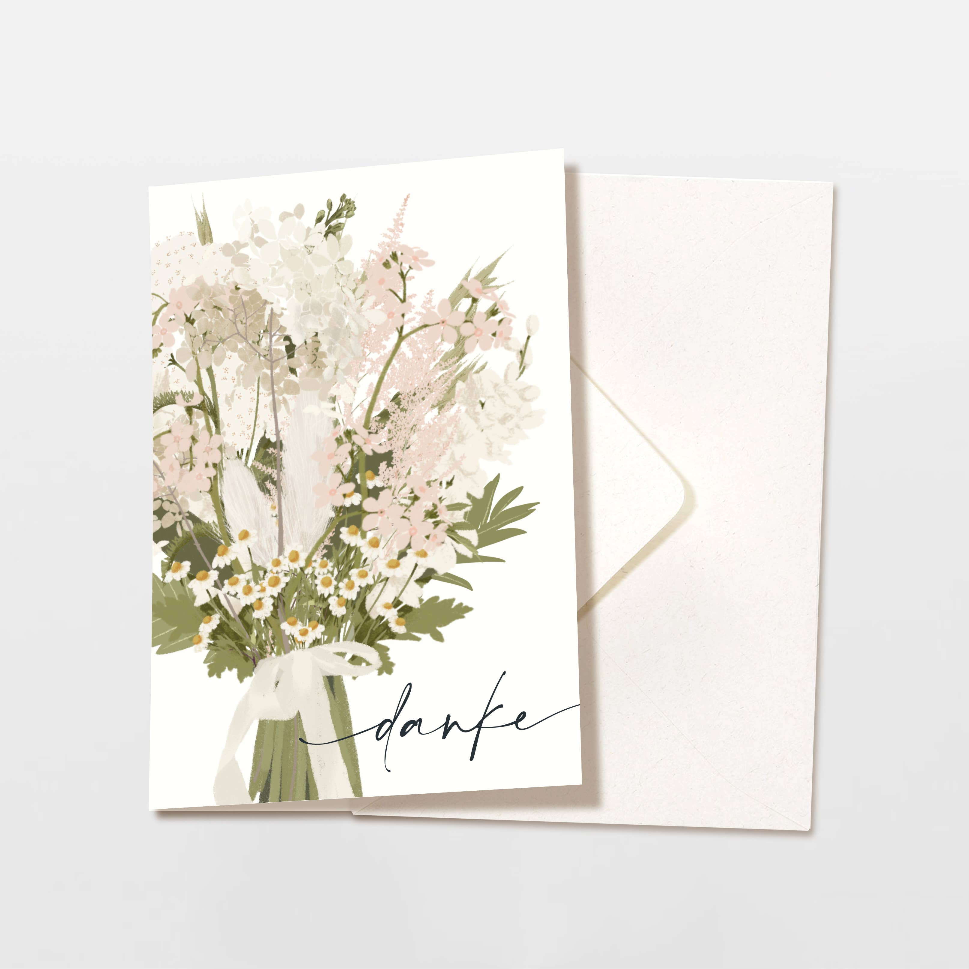 Wildblumen Atelier - Vendita all'ingrosso Biglietti di ringraziamento - Biglietto di auguri con busta di ringraziamento con fiori rosa, FSC