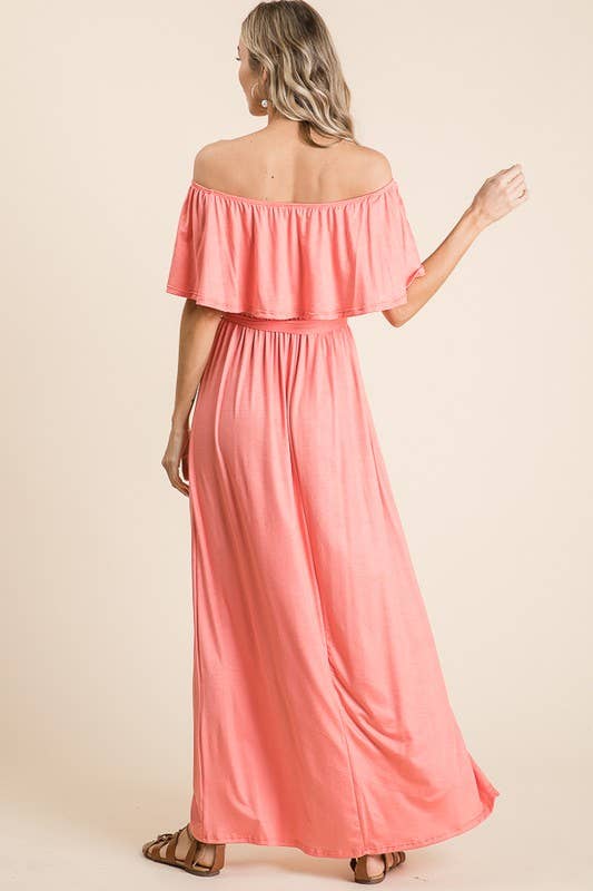 lovely melody - Wholesale Dress - Women's - LMD5025-Rayon Jersey Off the Shoulder Maxi Dress1
