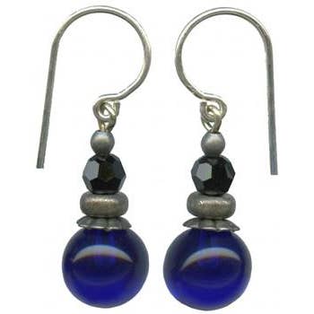 BUBBLES 6 - COBALT GLASS EARRINGS, JET CRYSTAL TOP BEADS for wholesale by Owen Glass Collection