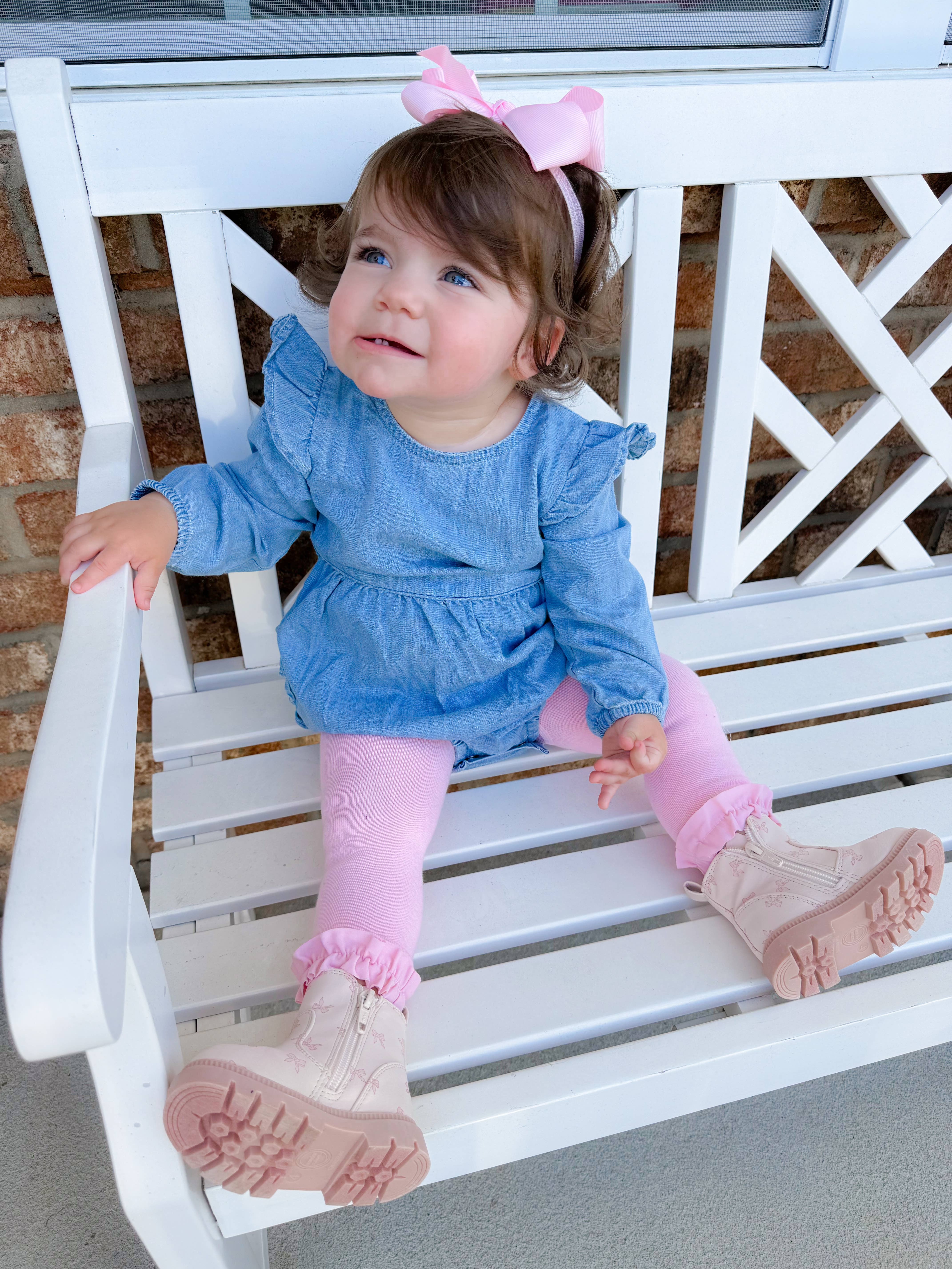 Girls Pink Footless Ruffle Tights for wholesale on Faire1