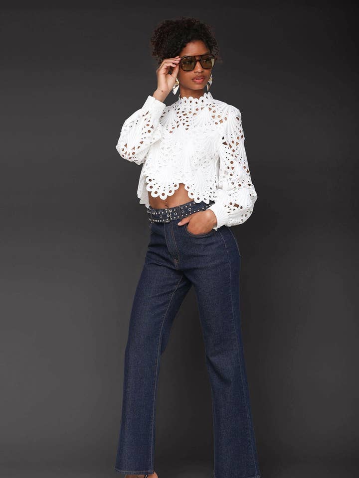 Studded Belted Flare Jeans for wholesale by Avec Les Filles
