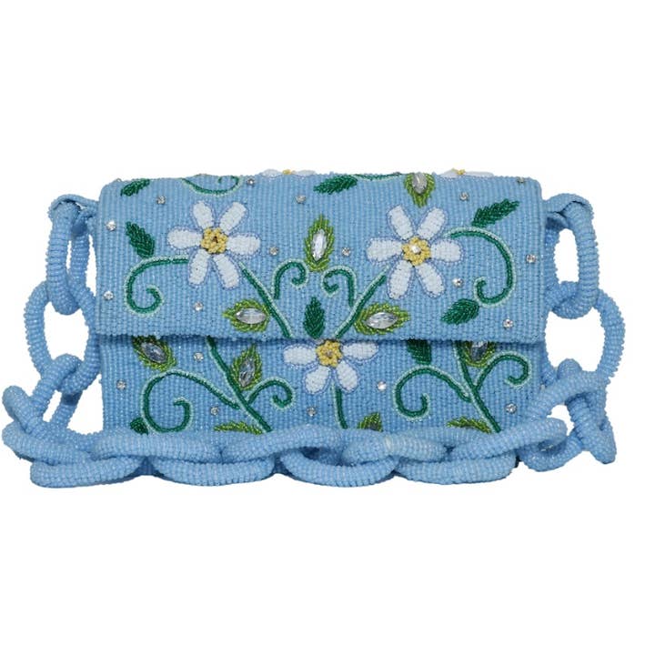 Blue floral and crystals shoulder beaded chain for wholesale by Tiana Designs