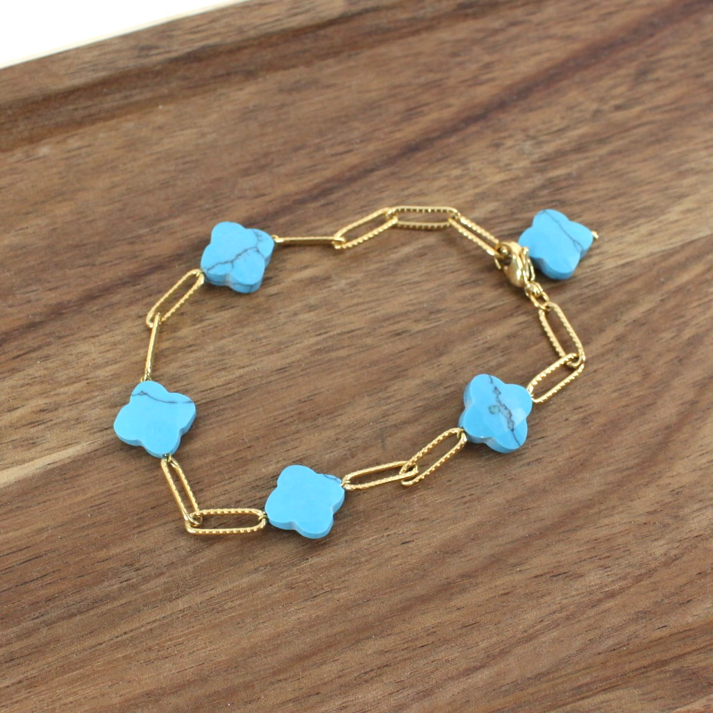 Pretty Persuasions - Vendita all'ingrosso Bracciali a catena e a maglie - B24045 Bracciale in acciaio inossidabile con 5 Clover Stone6