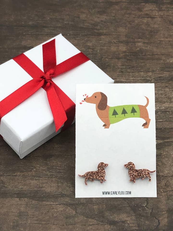 Dachshund Earrings - Doxie Earrings - Christmas Sweater for wholesale by Carly Lou