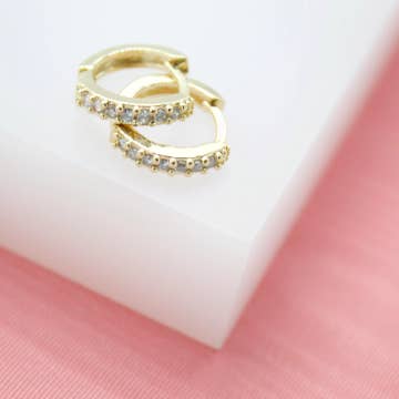 18K Gold Filled Simple Slim Zirconia Huggie Earrings for wholesale by MIA Jewelry