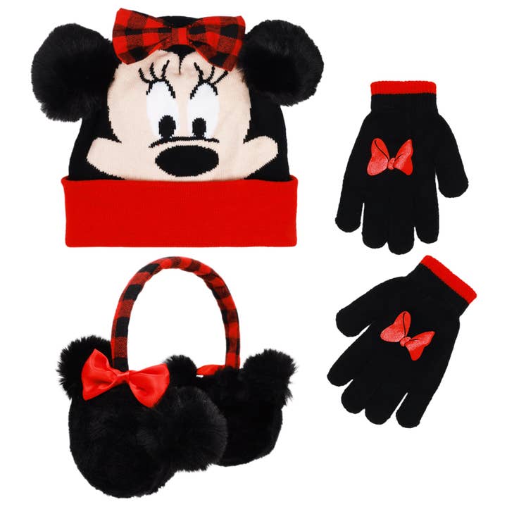 Disney Minnie Mouse Girls Winter Hat, Earmuffs & Gloves Set – Ages 4–7 for wholesale by Concept One
