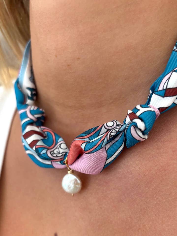 Single pearl scarf necklace for wholesale by Nora James jewelry