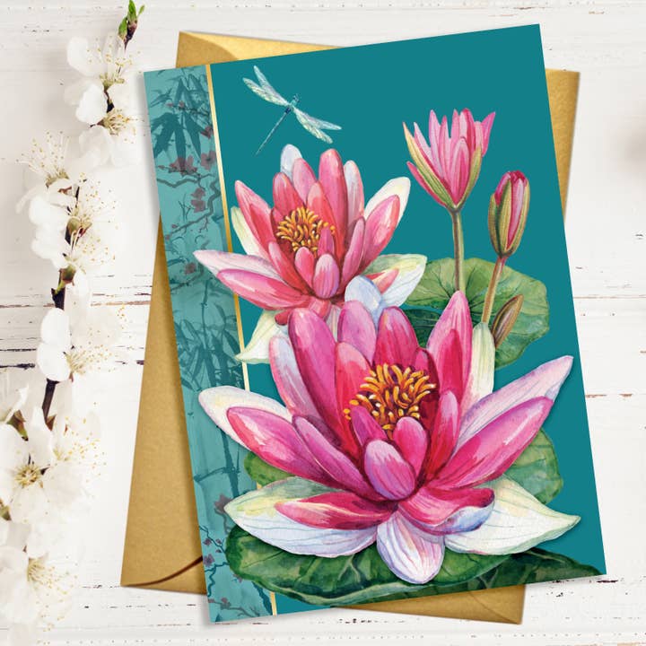 Water Lily Card With Gold Accents for wholesale by Rocket 68