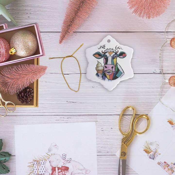 3dRose - Vendita all'ingrosso Decorazione - 3dRose, Divertente Carina Mucca Simpatica che Mangia un Gelato Cono Satira Arte Astratta, Ornamento12