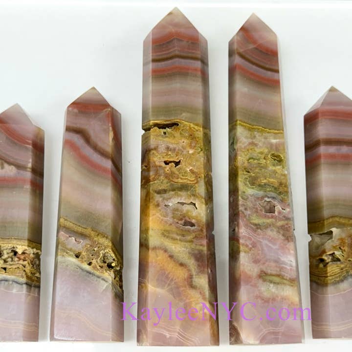 KayleeNYC - Wholesale Spiritual Stone/Crystal - 4-5 PCs large Natural Pink Onyx Banded Agate Obelisk Tower