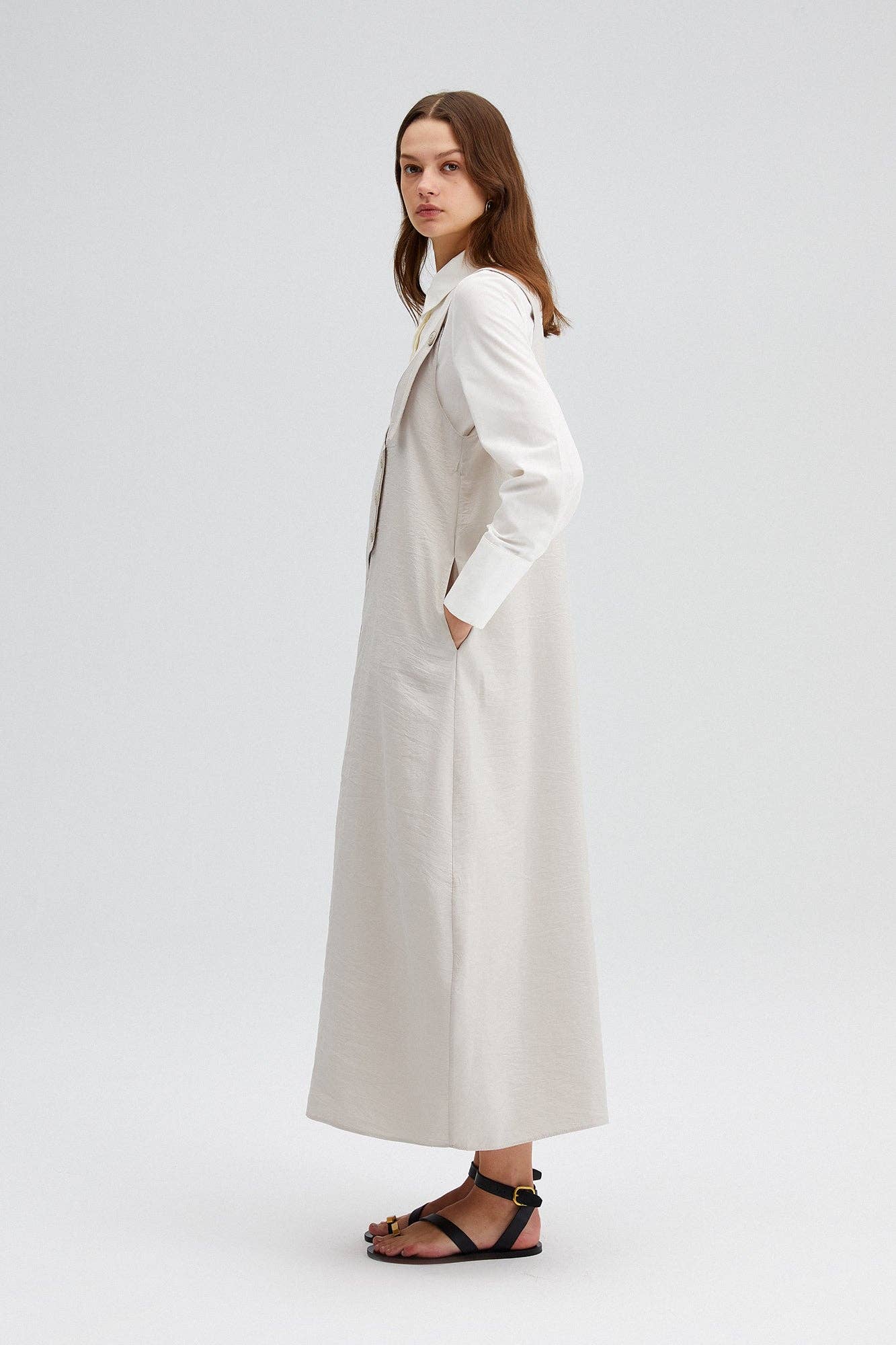 Beige BUTTON DETAILED LINEN GILET for wholesale on Faire2