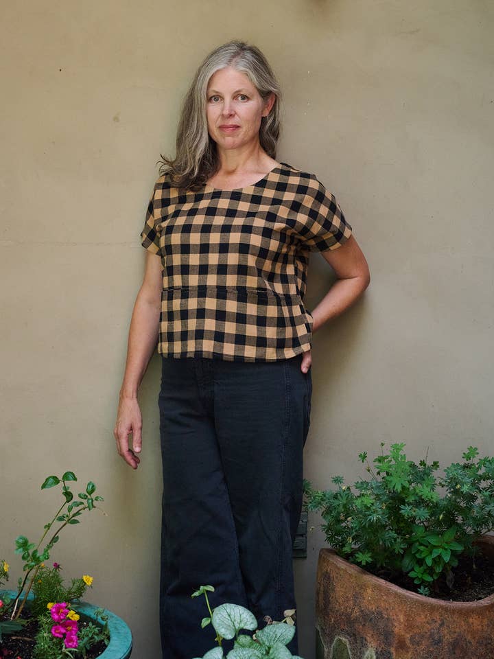 Odelia Top Black and Tan Gingham for wholesale on Faire6