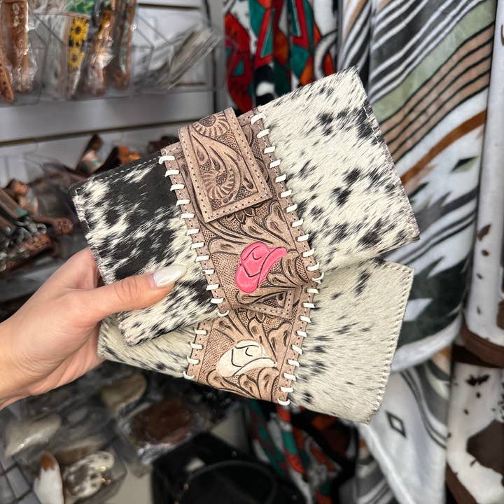 Echte Western Gegraveerde Runderhuid Cowboy Hoed Clutch Portemonnee voor wholesale door Sunshine Home Textile