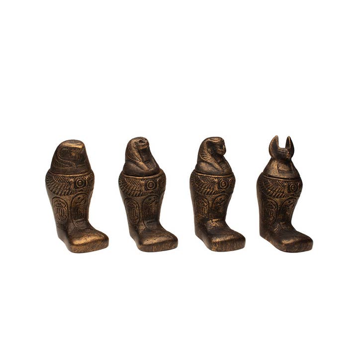 Discoveries, Inc. - Wholesale Decorative Jar - Egyptian Footed Canopic Jars Bronze - Set of 4 - 4"